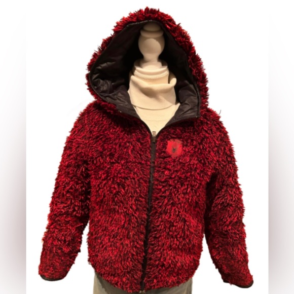 Boy Spyder Red/White/Black Reversible Hooded Ski Jacket with Shaggy Fleece - Picture 4 of 16